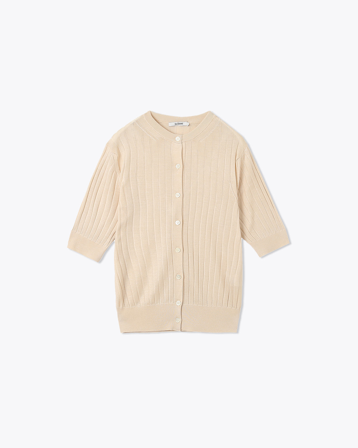 SLOANE✨シルク100% カーディガン 半袖ニット アンサンブル ベージュ系 18Gワイドリブ シルク 5分袖クルーネックカーディガン SL10S-1102