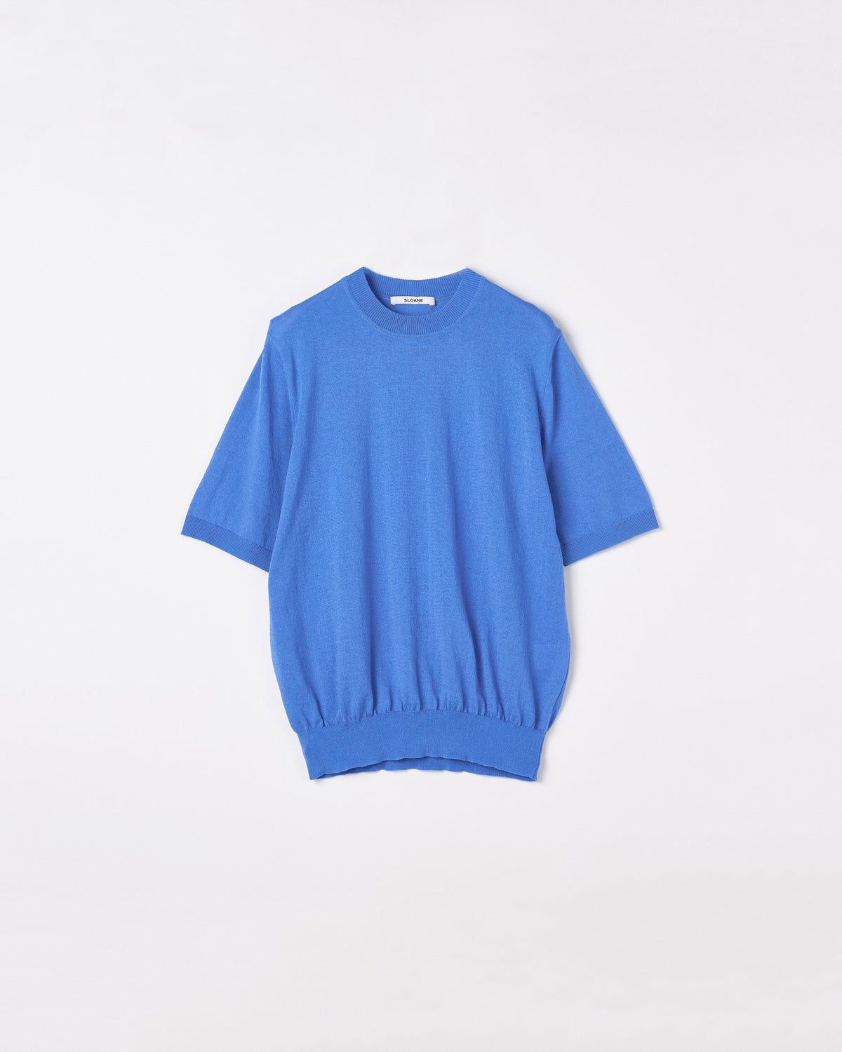 【新品】SLOANE 半袖ラウンドネックニット 4 ブルー コットンリネン UNISEX】18G天竺 リサイクルポリエステル×コットン 半袖クルーネック