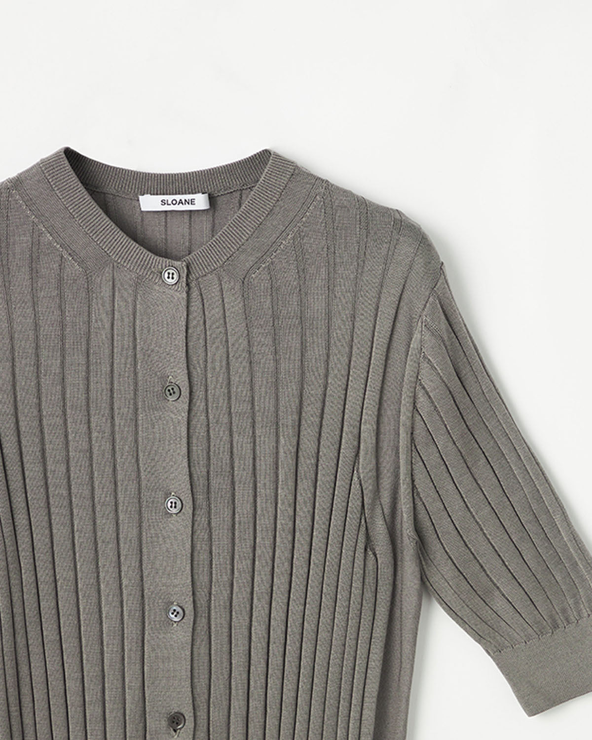 18Gワイドリブ シルク 5分袖クルーネックカーディガン　SL10S-1102