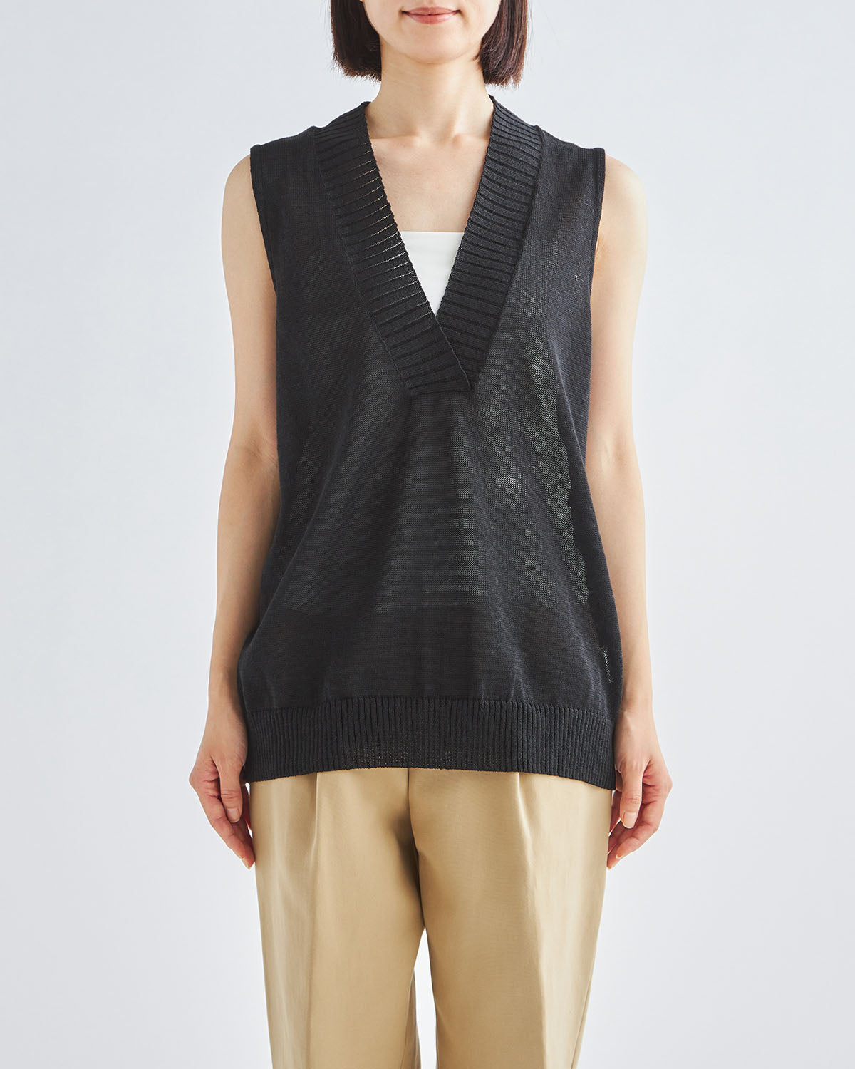 10G天竺 リネン×ポリエステル Vネックベスト　SL10S-1115