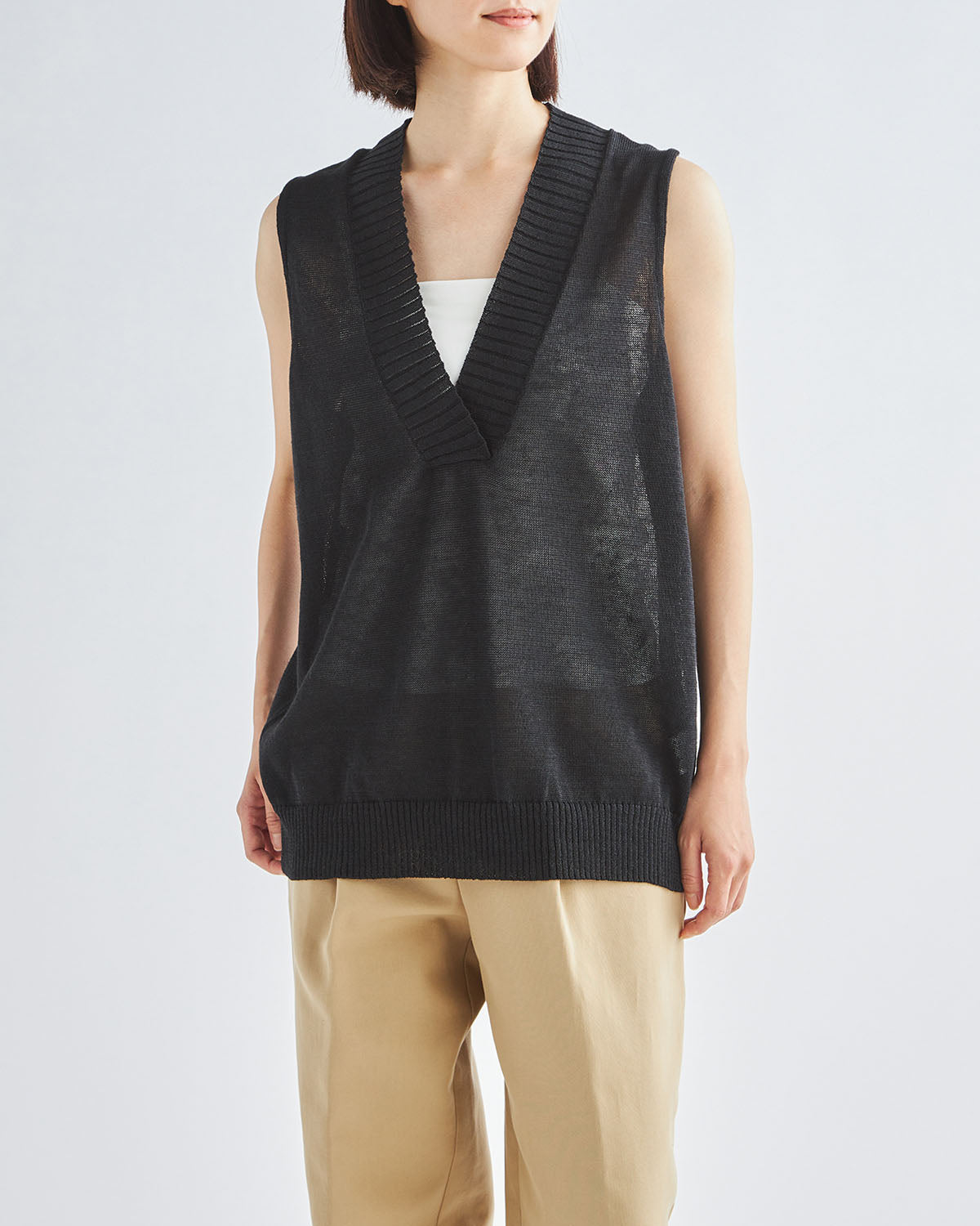 10G天竺 リネン×ポリエステル Vネックベスト　SL10S-1115