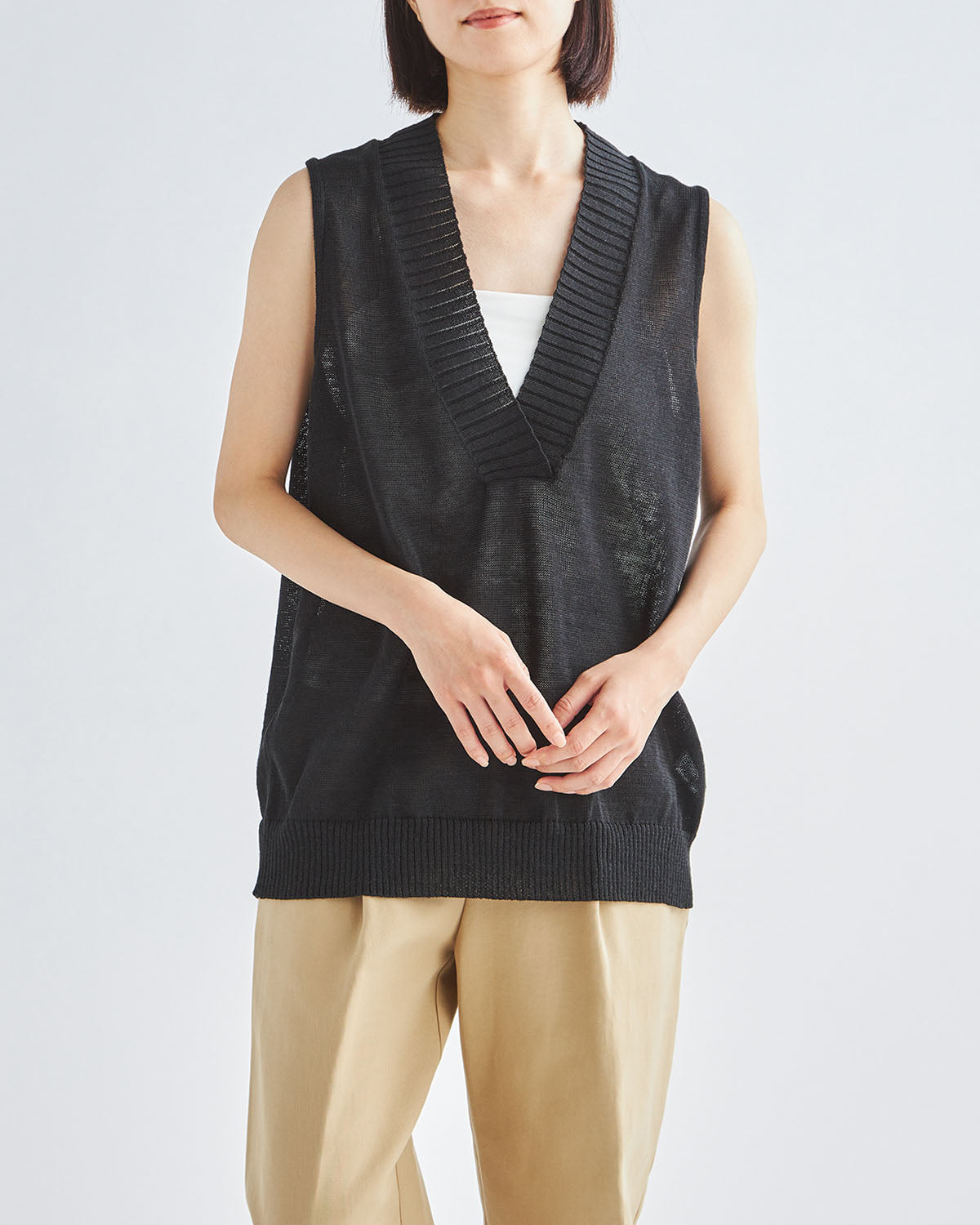 10G天竺 リネン×ポリエステル Vネックベスト　SL10S-1115