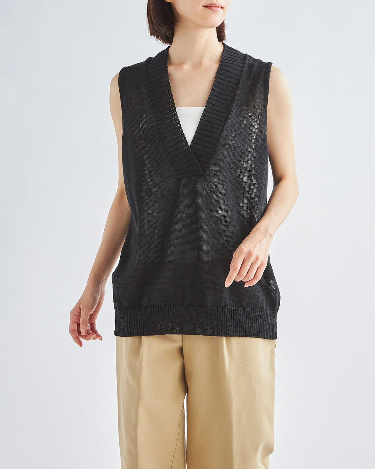 10G天竺 リネン×ポリエステル Vネックベスト　SL10S-1115