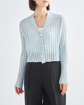 14Gワイドリブ 和紙×ポリエステル ショート丈Vネックカーディガン　SL10S-1118