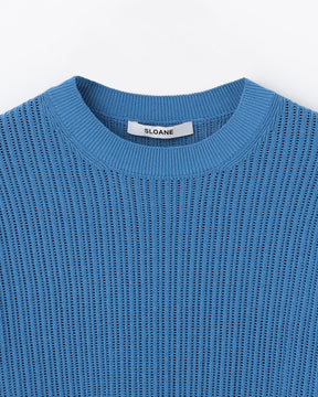 12G透かし編み コットン×ポリエステル×リネン 半袖クルー　SL10S-1166