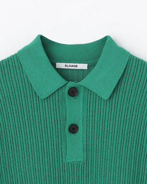 12G透かし編み コットン×ポリエステル×リネン 半袖ポロ　SL10S-1167