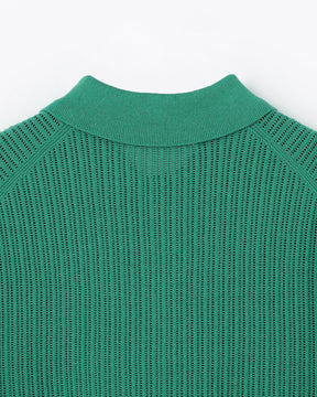 12G透かし編み コットン×ポリエステル×リネン 半袖ポロ　SL10S-1167