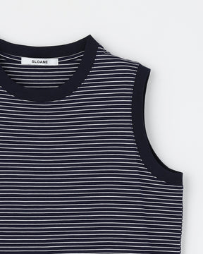 72/2コットン天竺 マイクロボーダーノースリーブ　SL10S-T1143