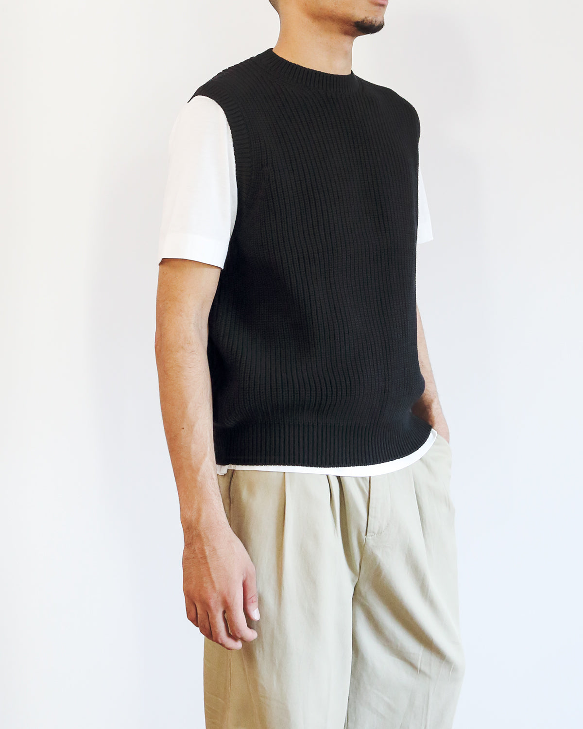 UNISEX】5G片畦編み コットン×ポリエステル クルーネックベスト