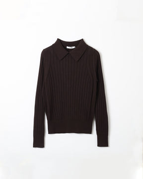 18Gワイドリブ エクストラファインメリノウール×シルク 襟付きプル