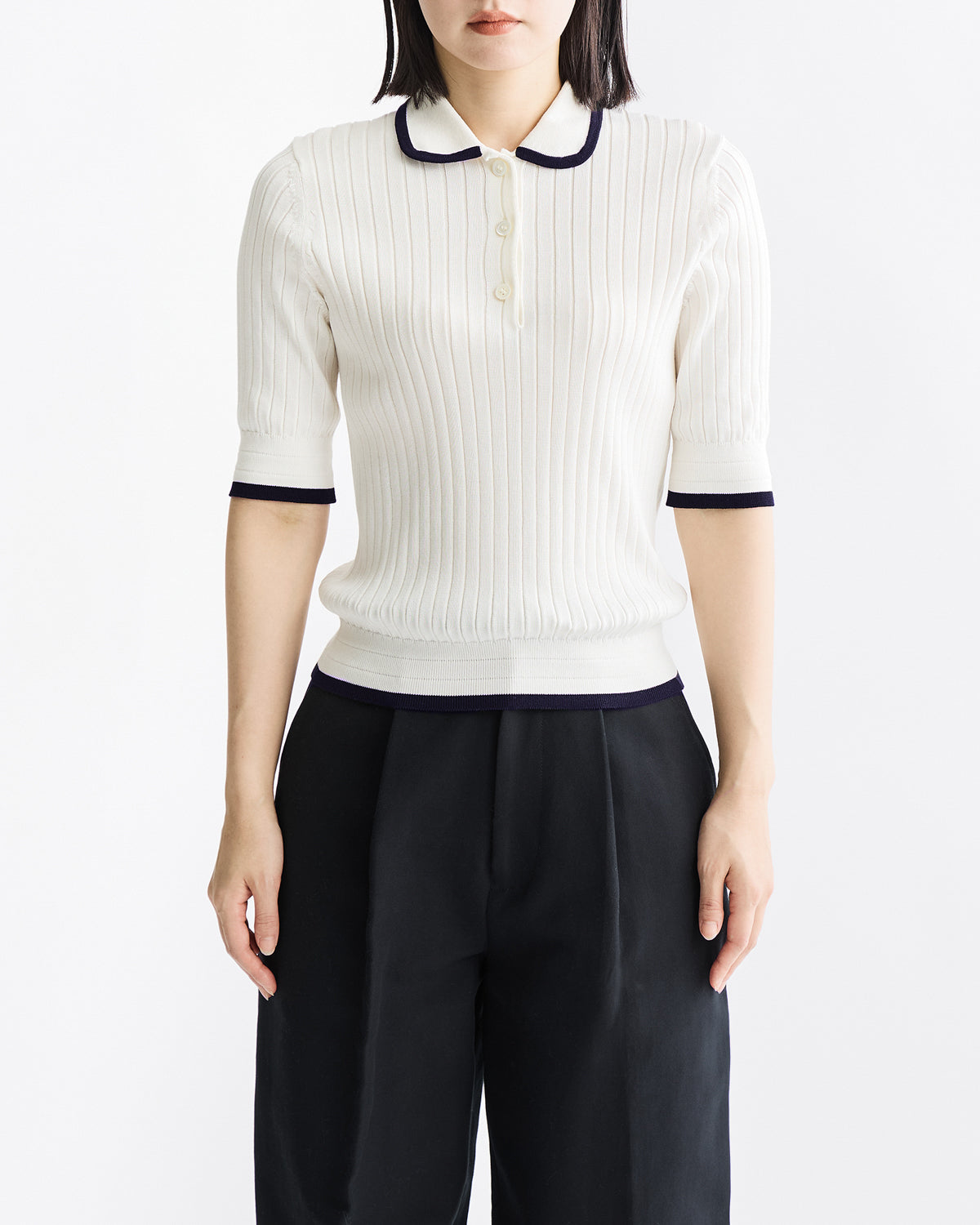 12Gワイドリブ コットン×ポリエステル バイカラー５分袖丸襟ポロ　SL9S-802