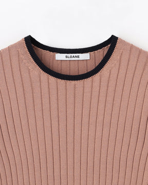 12Gワイドリブ コットン×ポリエステル バイカラー5分袖クルーネック　SL9S-804