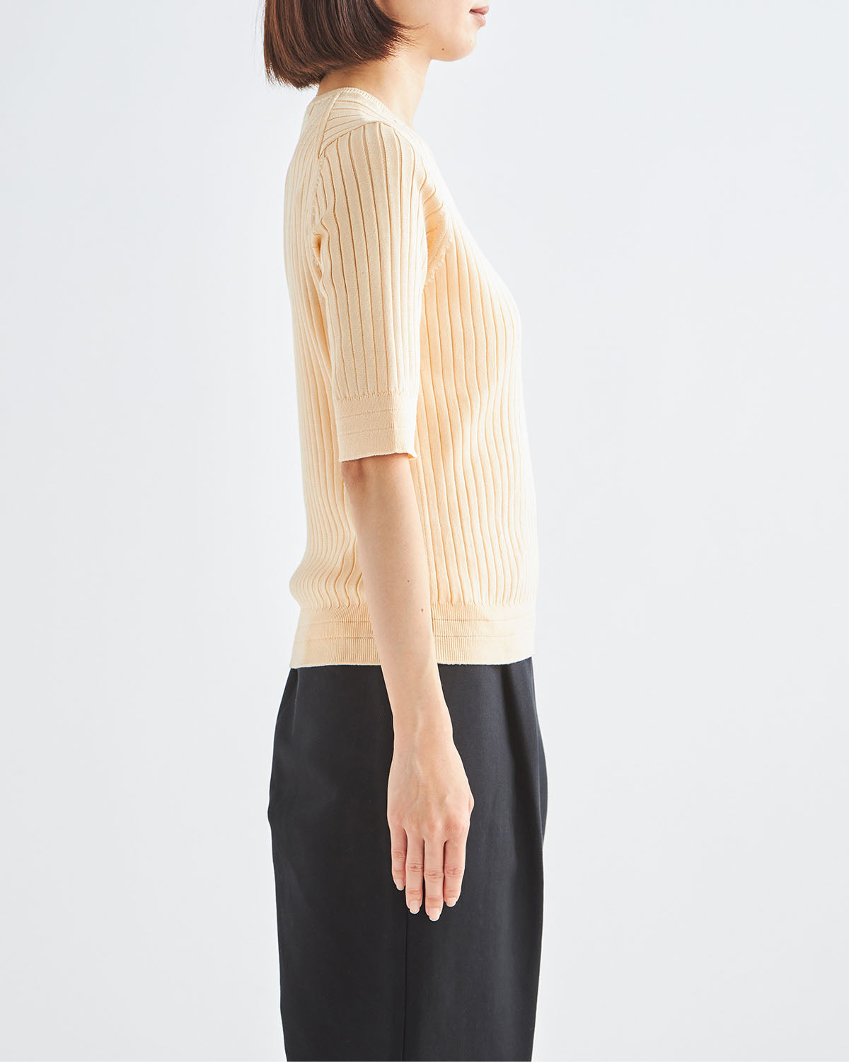 12Gワイドリブ コットン×ポリエステル 5分袖クルーネック　SL9S-805