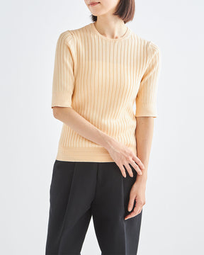 12Gワイドリブ コットン×ポリエステル 5分袖クルーネック　SL9S-805