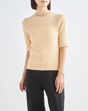 12Gワイドリブ コットン×ポリエステル 5分袖クルーネック　SL9S-805