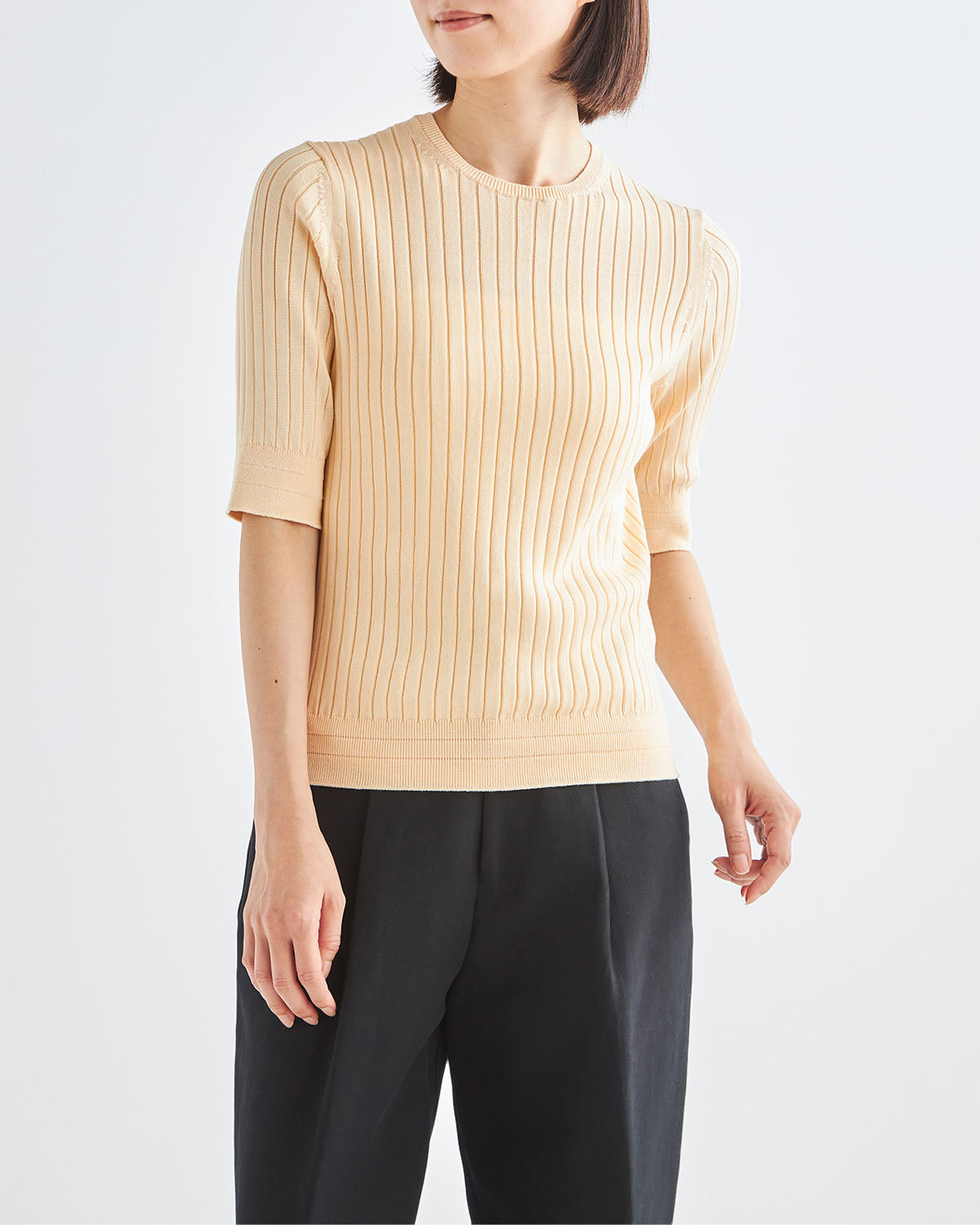 12Gワイドリブ コットン×ポリエステル 5分袖クルーネック　SL9S-805