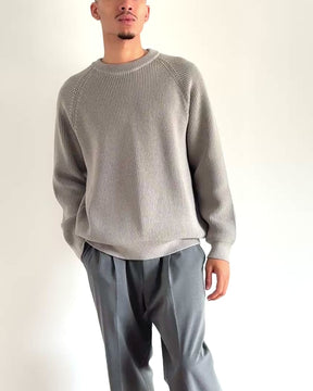 7G片畦編み ウール×ポリエステル ラグランスリーブクルーネック　SL10W-949